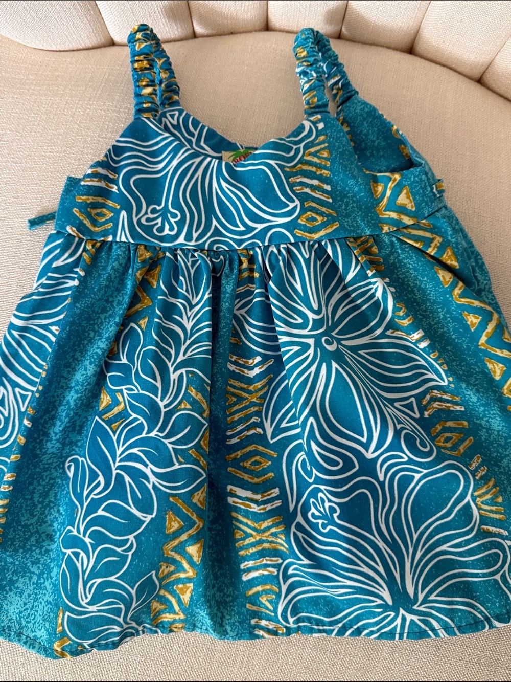6 mos TROPICAL GROUP Hawaiian dress Honolulu baby girl teal floral cotton beach
